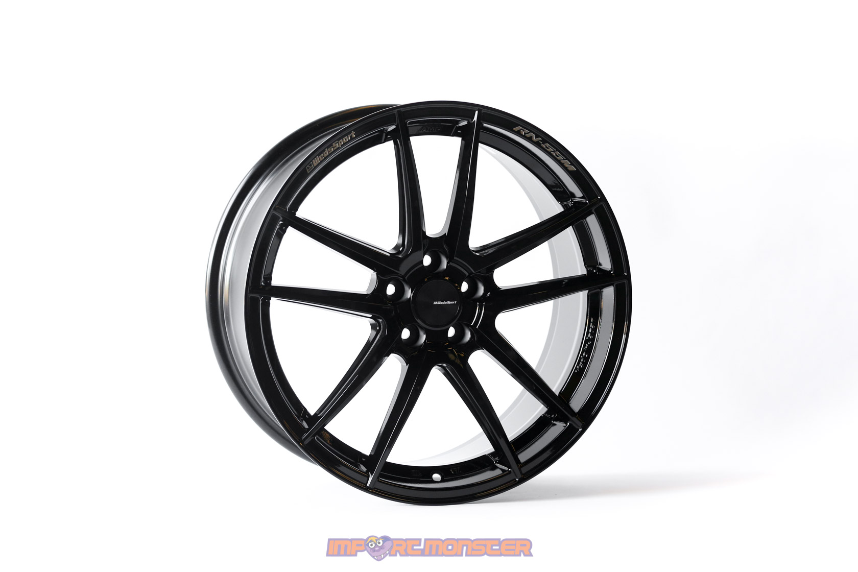 WedsSport RN-55M 18x8.5 +45 5x100 Gloss Black Finish Wheel Set1