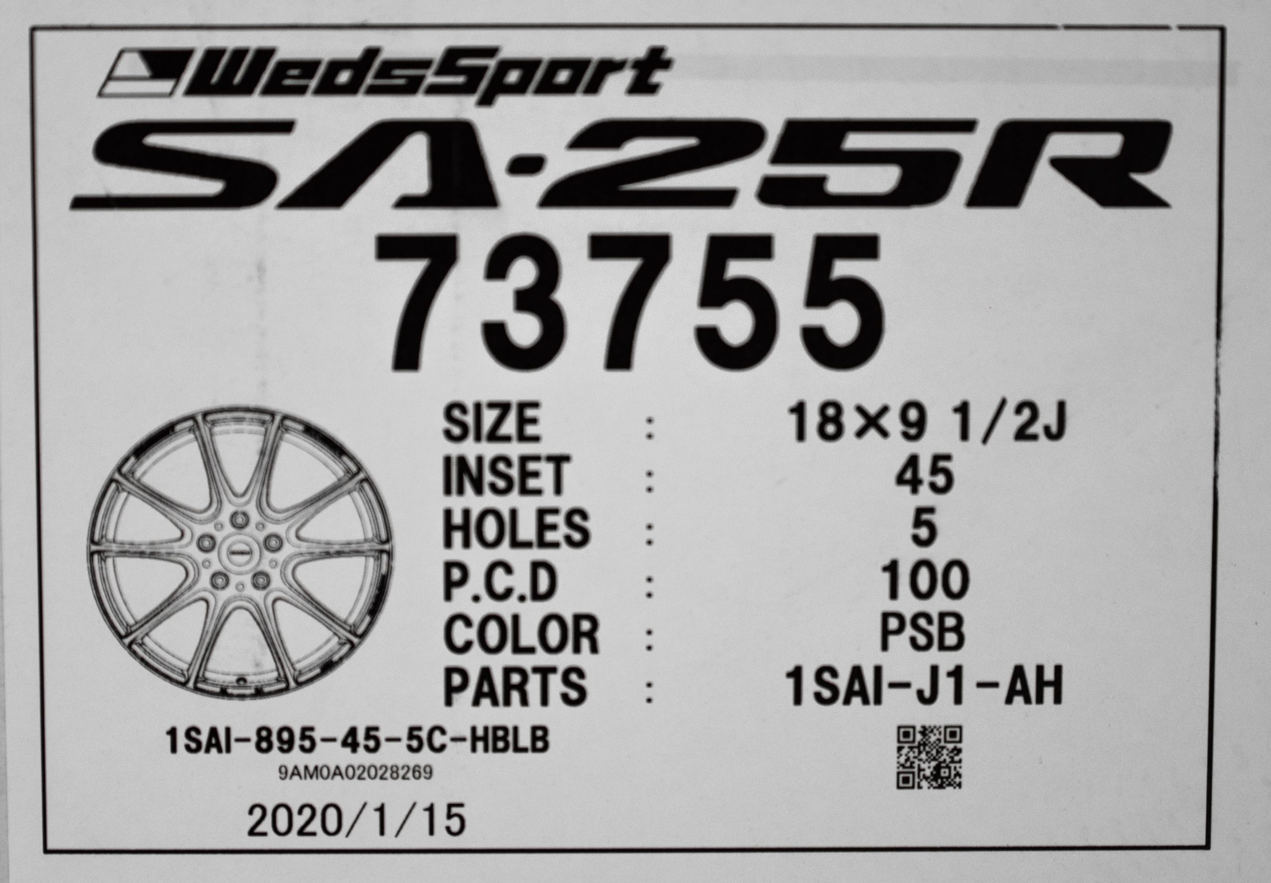 WedsSports SA-25R 18x9.5 +45 5x100 PSB-7