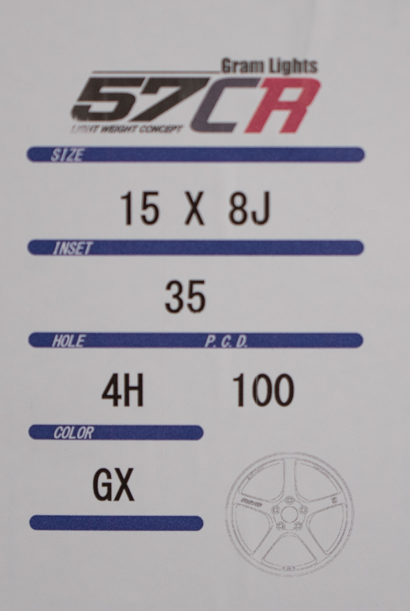Gram Lights 57CR 15x8 +35 4x100 GX-6