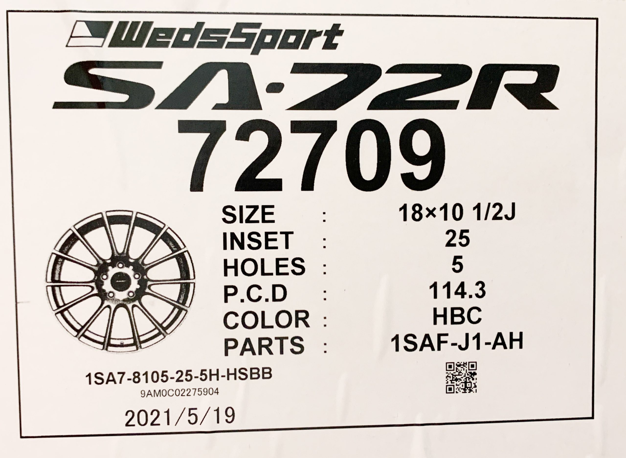 WedsSports SA-72R Staggered Set - 18x9.5 +12 and 18x10.5 +25 5x114.3 HBC-9