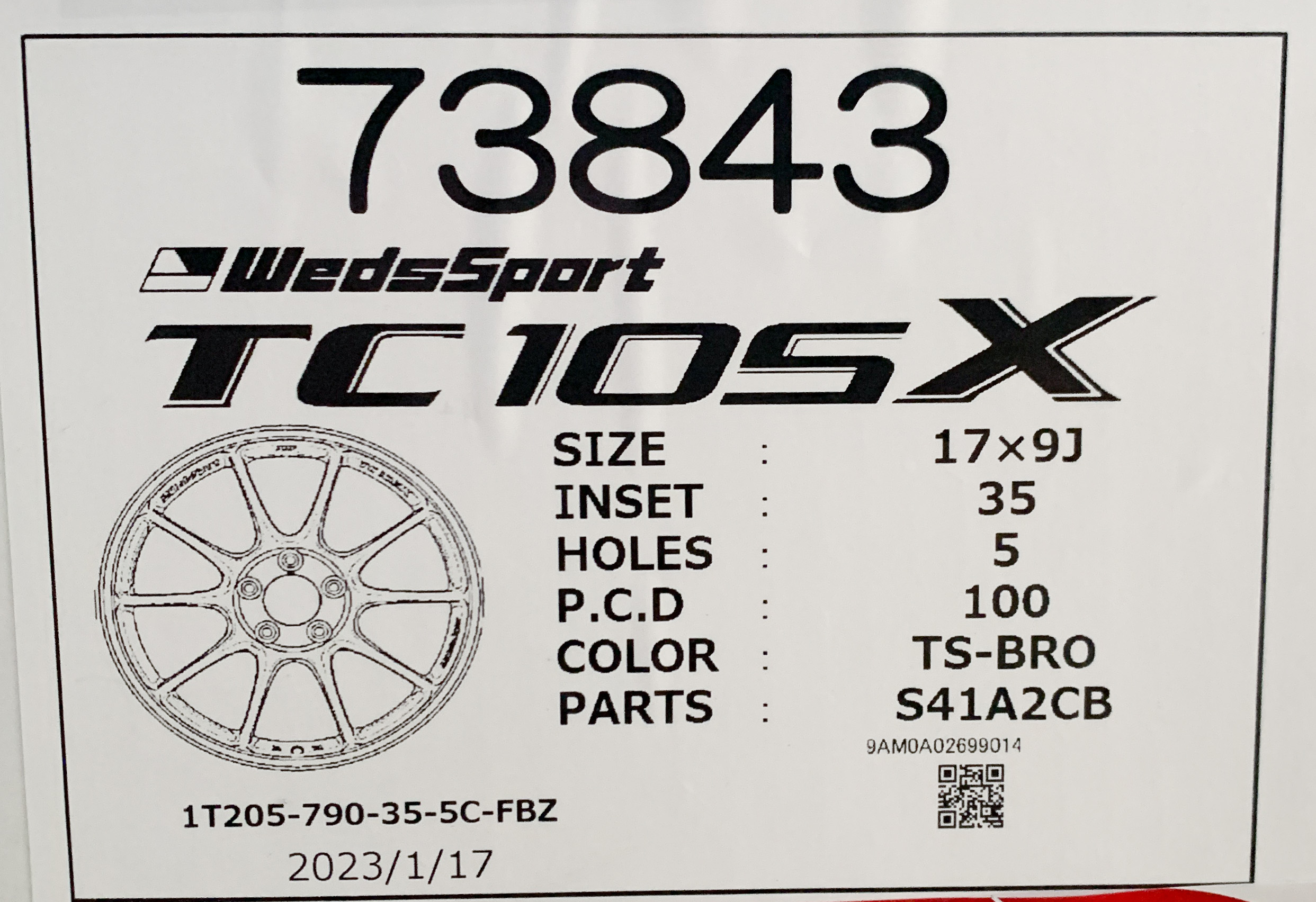 WedsSports TC105x 17x9 +35 5x100 TS-BRO 73843-13
